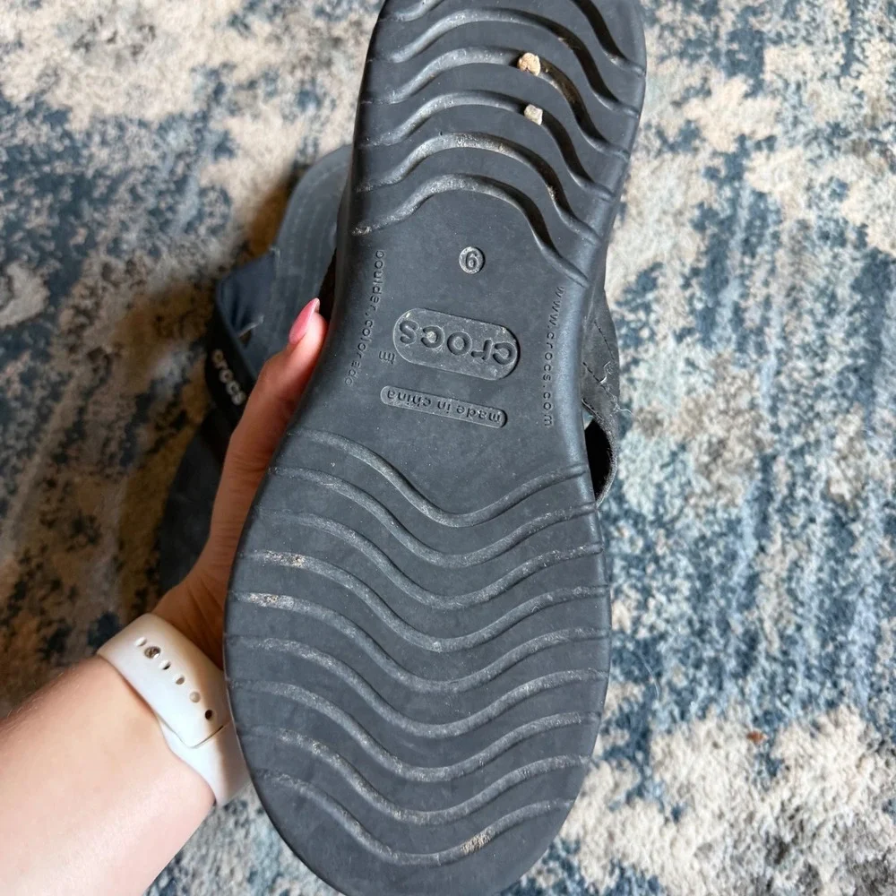 Crocs Athens Flip Flops Womens Size 9 Black Comfort Thong Sandals 10001‎